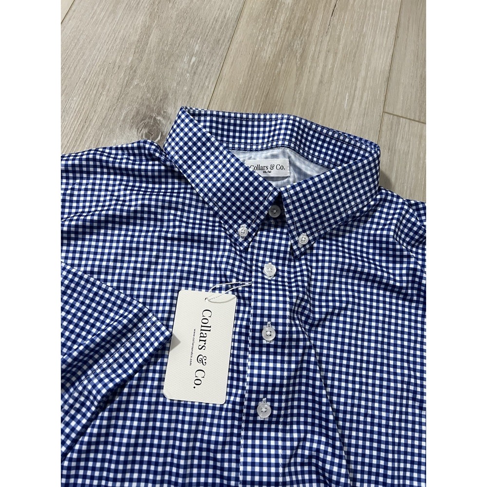 Collars and Co  Collar Polo Gingham Check  Pattern Size 2XLT Blue
